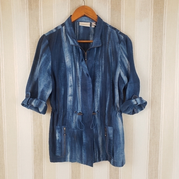 Chico's Lightweight‎ Linen Blend Jacket Blue Size 1 (Medium) - Picture 1 of 8